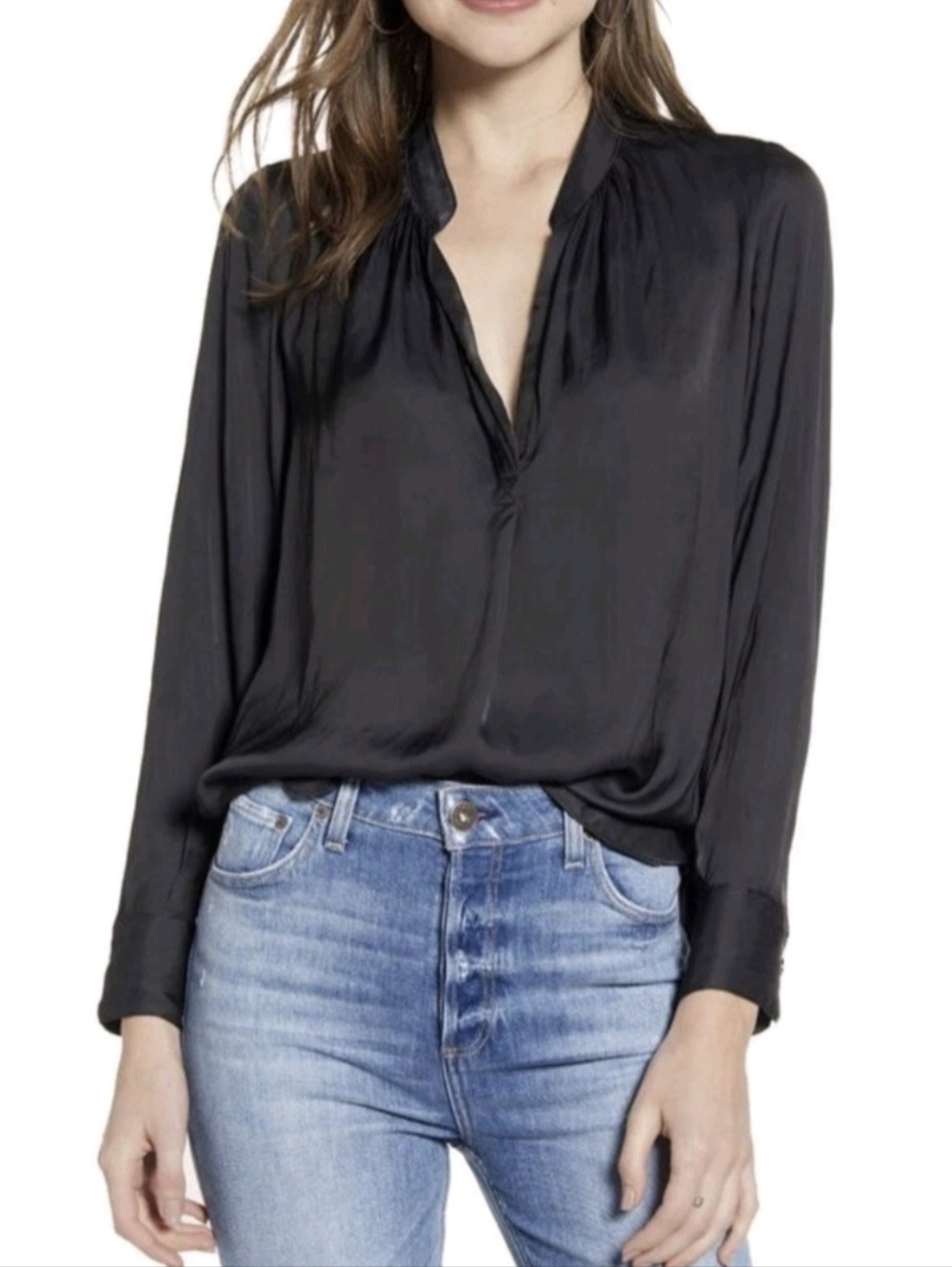 Zadig & Voltaire Tink Satin Tunic Blouse in Black  Size Medium Retail: $298